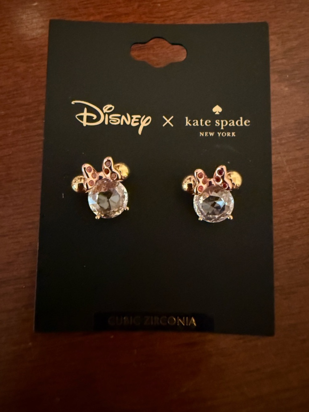 kate spade Disney Minnie Mouse Crystal Bow Stud Earrings - Gold & Pink